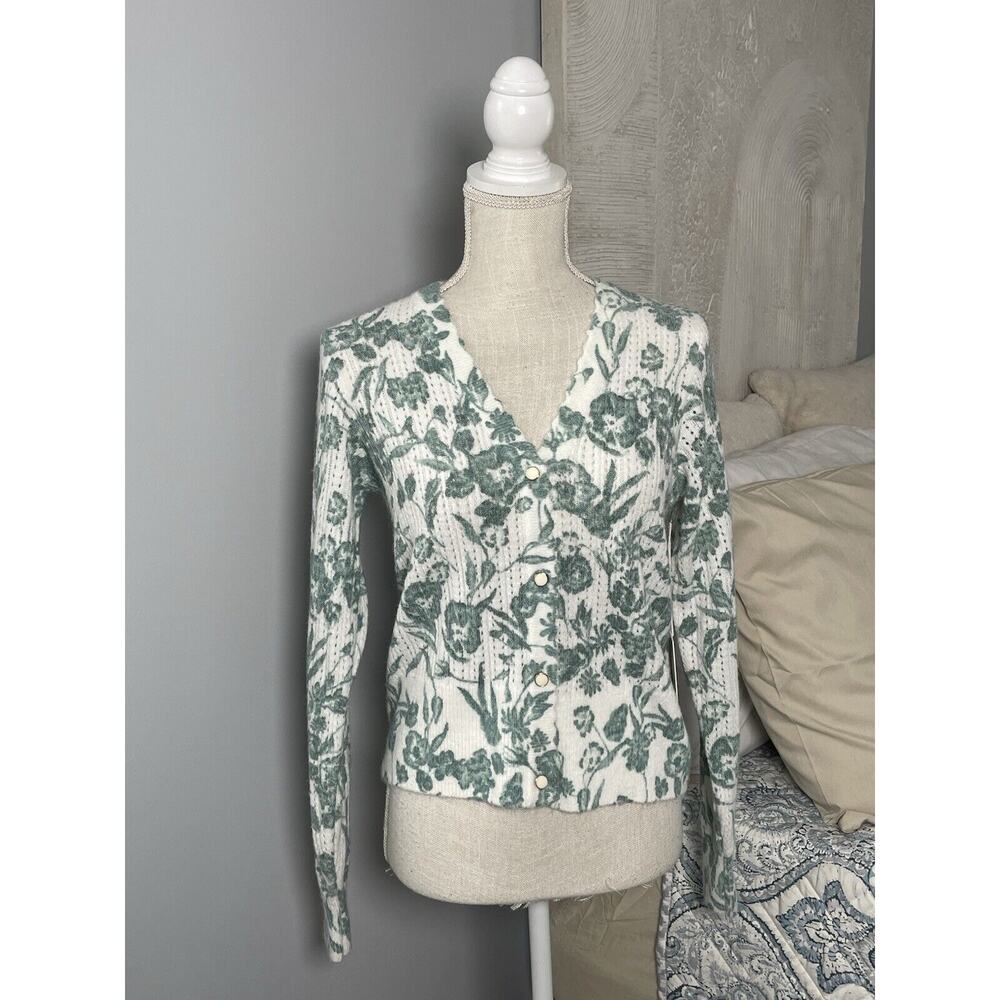 Joie Green Floral Button Front Cardigan Sweater Size XS NWT